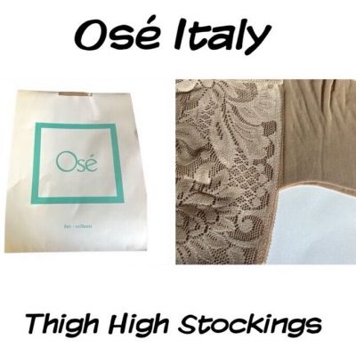 Bundle of 2x Osé Italy Thigh High Lace Top Nude Stockings, Use W Garter, Sz 1 &2